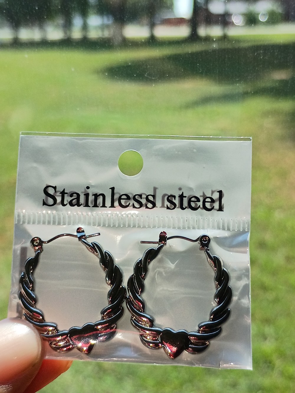 Stainless Steel Sliver Twisted Heart Hoop Earrings